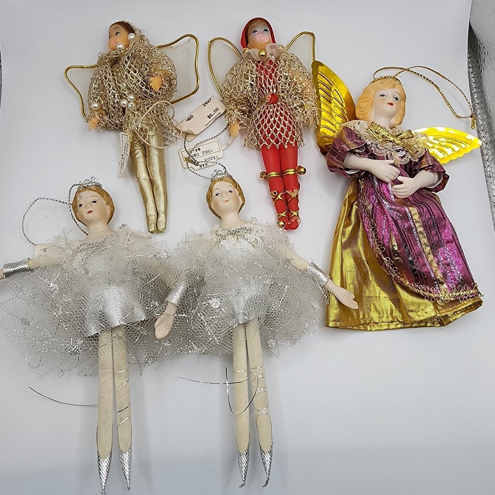 Vintage Angel Elf Pixi Ballerina Fairy Christmas Ornament Lot Colorful Whimsical